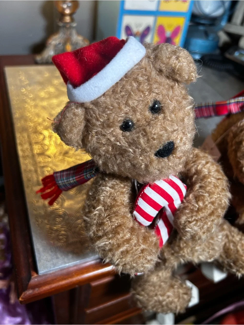 Vintage 1997 Plush Teddy Bear Christmas Stocking Hangers (set of 2)